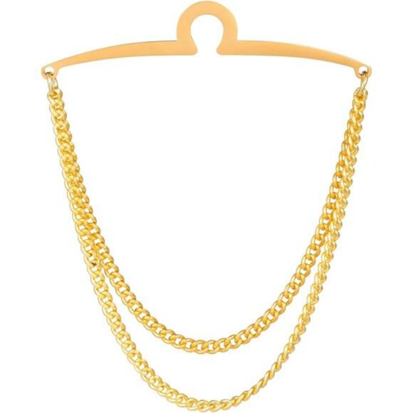 Mens Tie Chain Set Silver Gold Tie Clips Formal Dress Shirt Accessory Gift - Picture 5 of 7